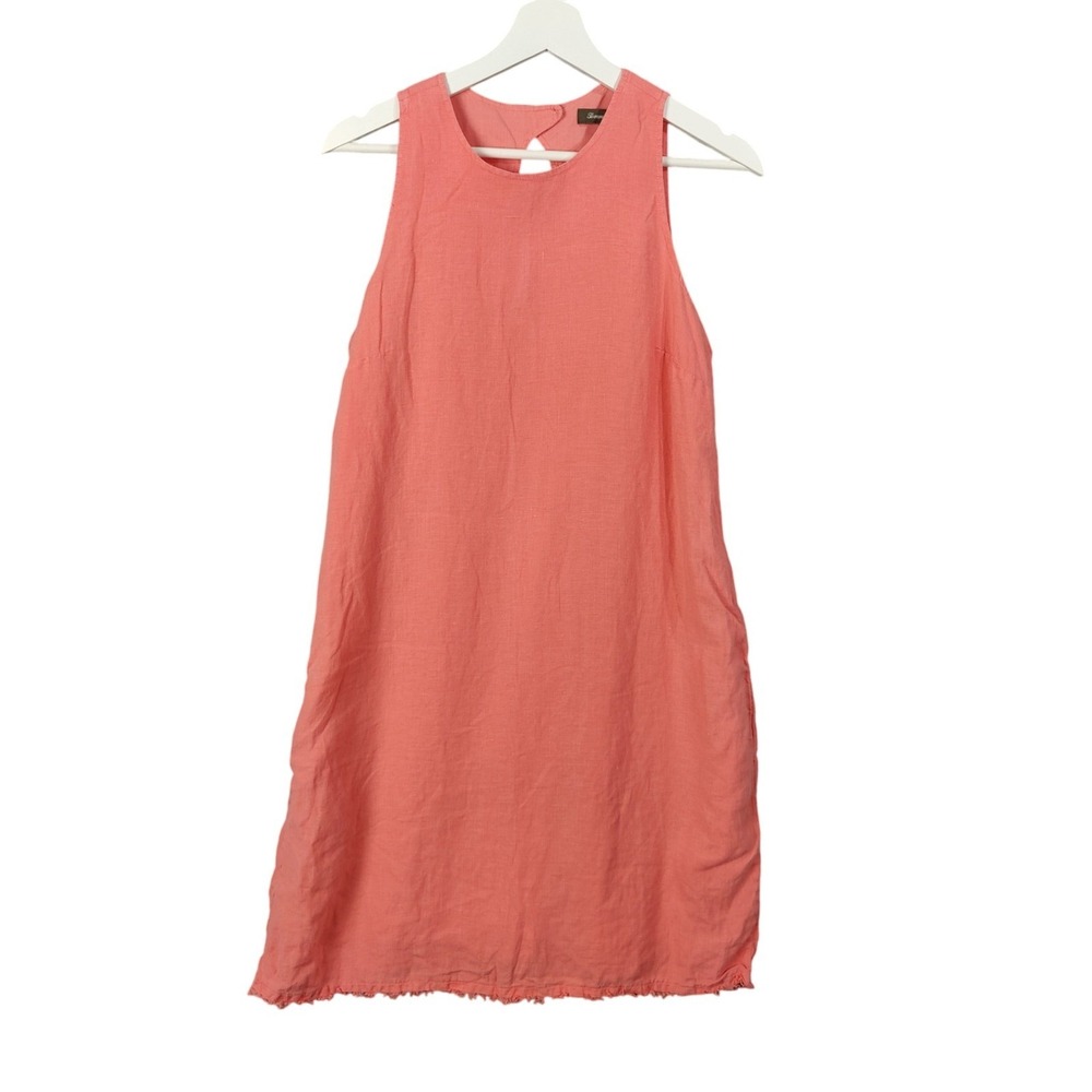 Tommy Bahama Womens Coastal Airy 100% Linen S Dress Coral Raw Hem Sleeveless